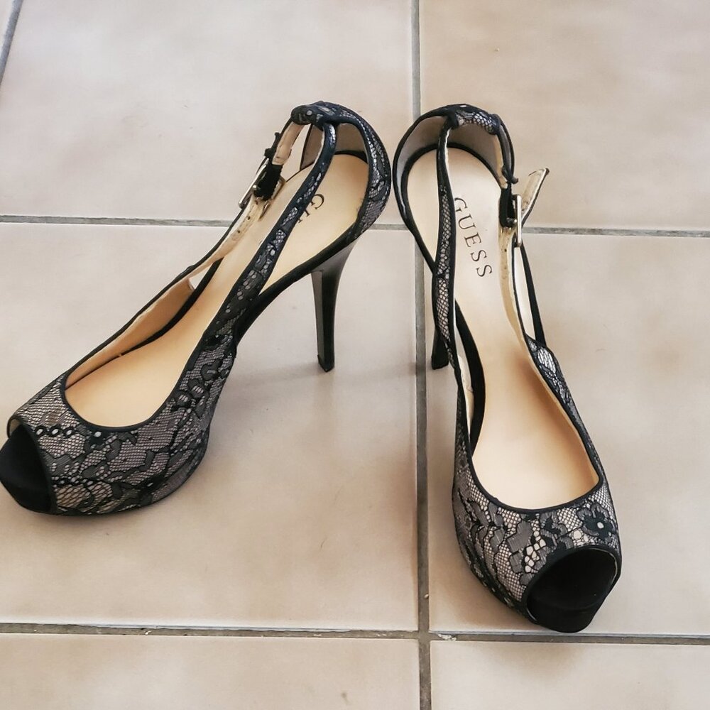 GUESS Black Lace Peep Toe Heels – Size 10 – NWOT - Picture 15 of 15